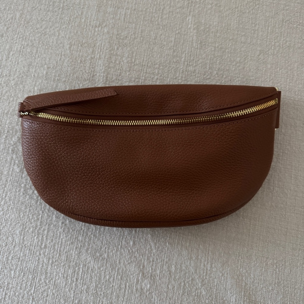 Quince Italian Pebbled Leather Sling Bag, Cognac - Picture 10 of 12